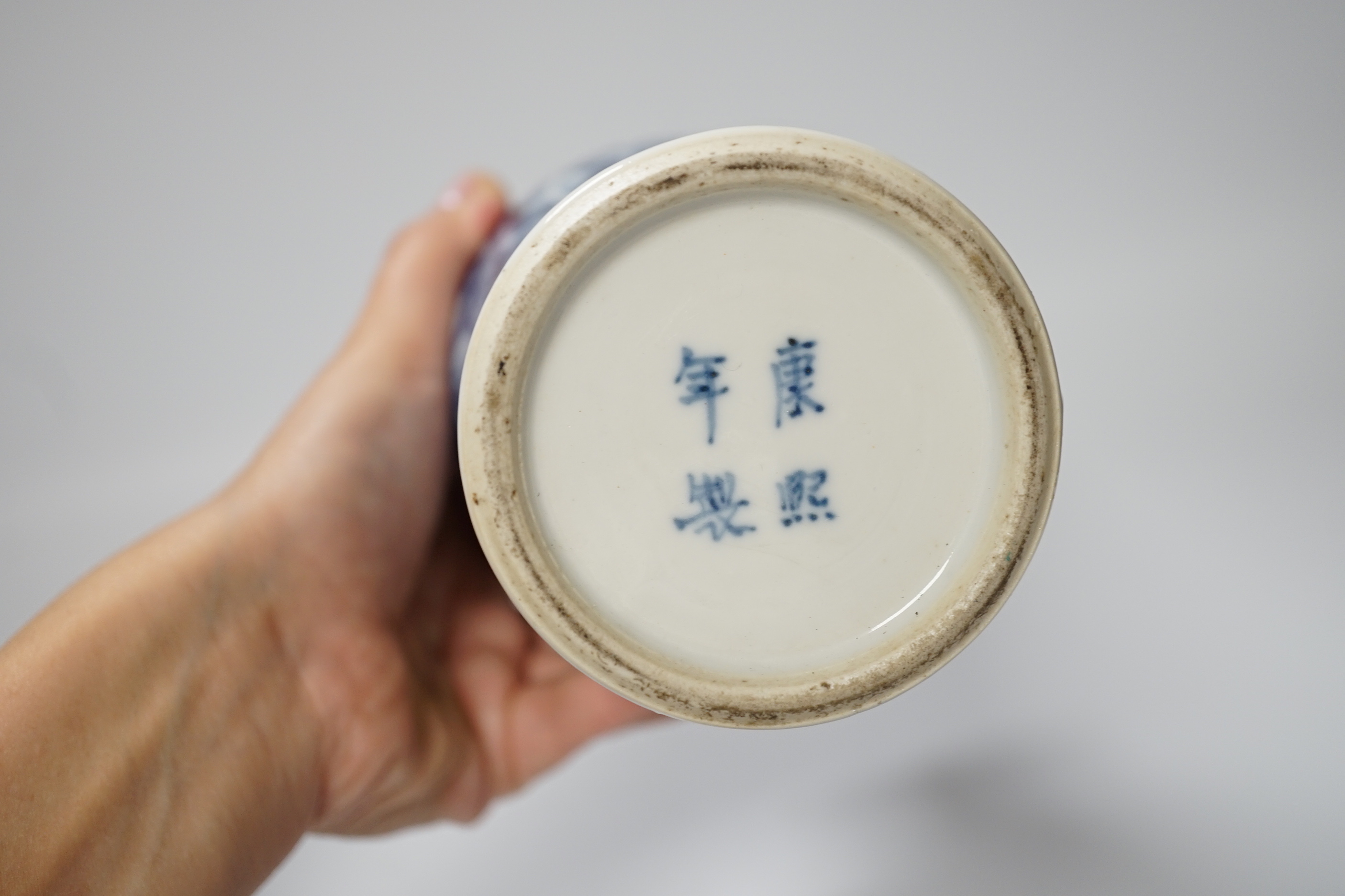 Three 19th century Chinese blue and white vases, tallest 23.5cm